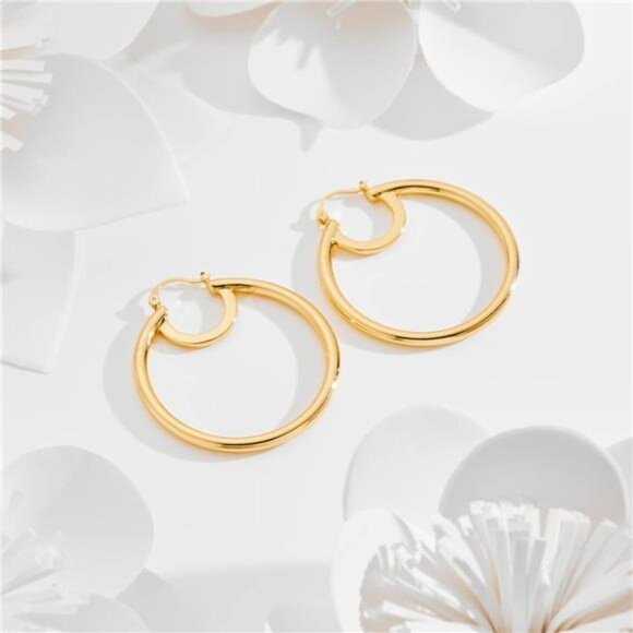 💛 18K Gold-Plated Large Hoop Earrings – Hypoallergenic, Lightweight  💛 - Picture 1 of 4
